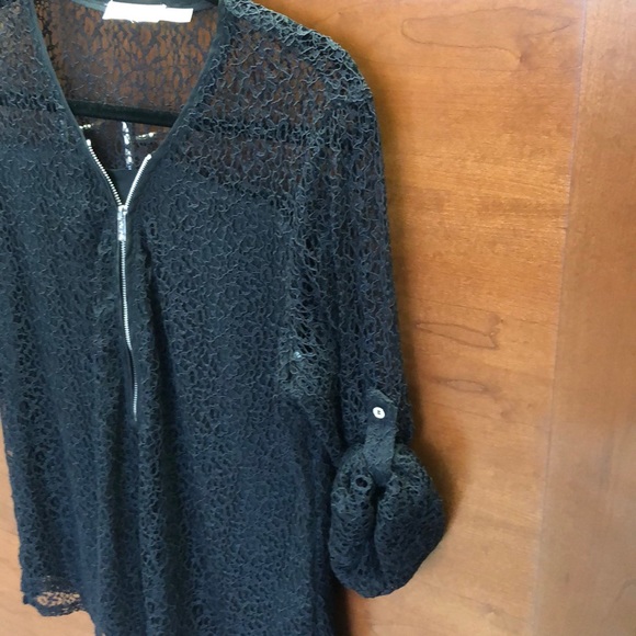 NWOT Calvin Klein Long sleeve lace black blouse - Picture 4 of 8